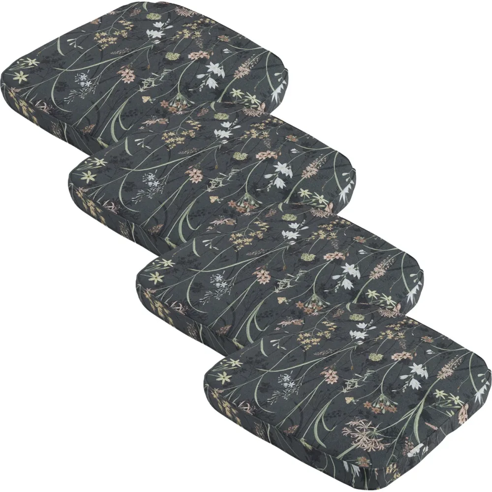4er-Set Stuhlkissen Outdoor, Blumenmuster anthrazit, 48 x 48 cm