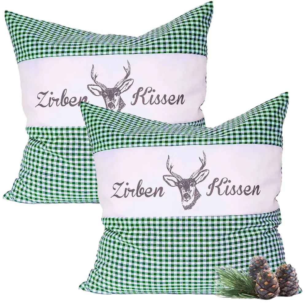 2er-Set Zirbenkissen Vichy Grün 40 x 40 cm