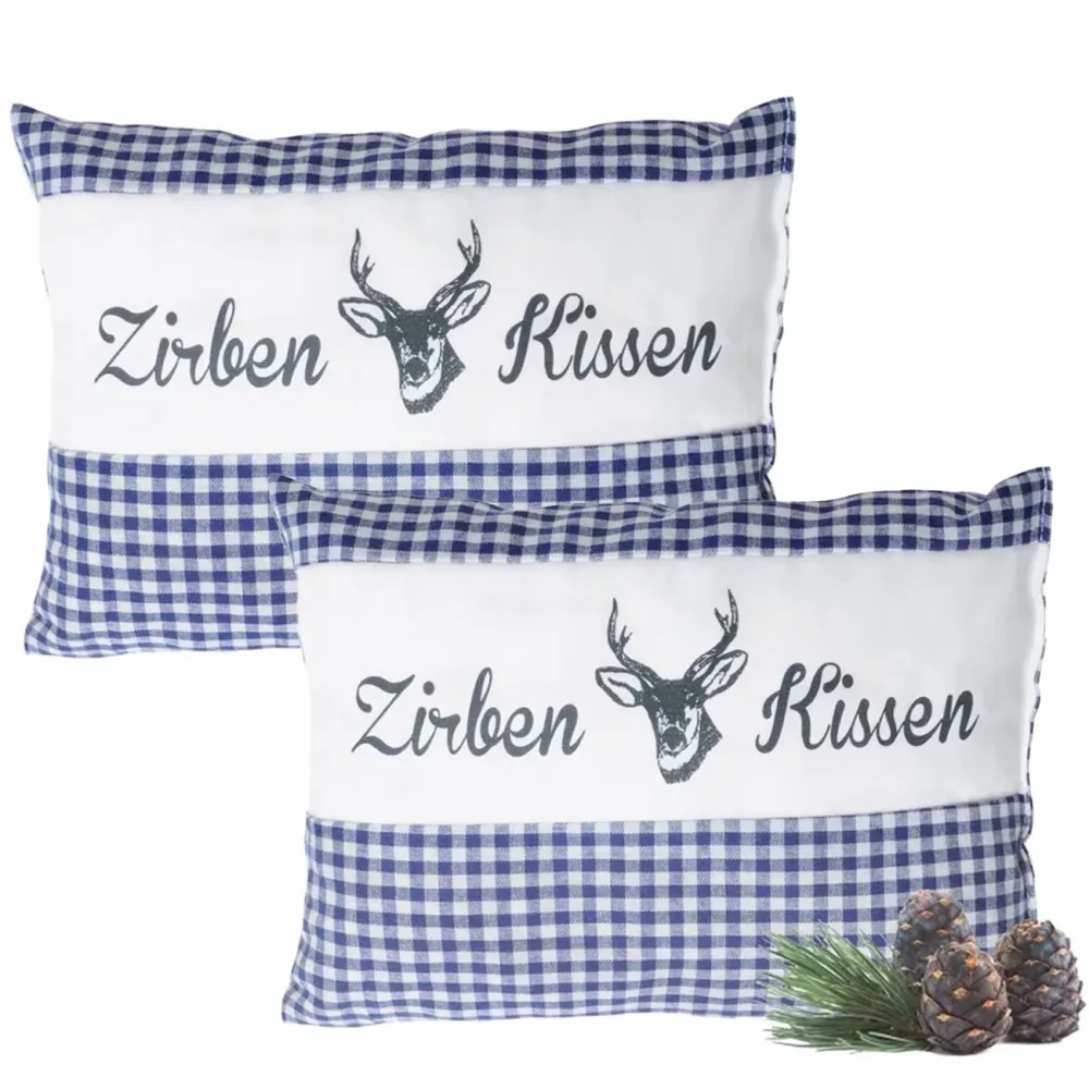 2er-Set Zirbenkissen Vichy Blau 26 x 19 cm
