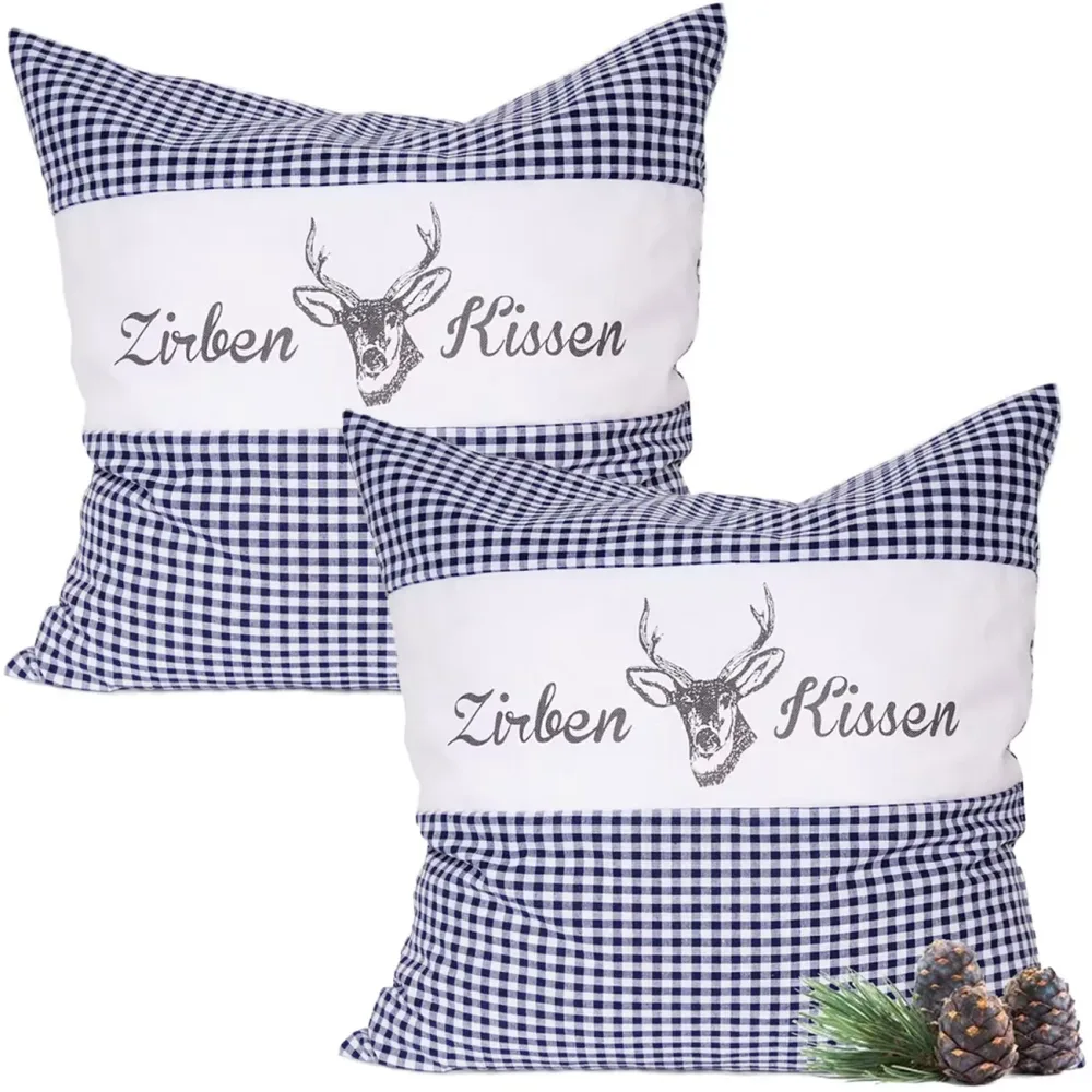 2er-Set Zirbenkissen Vichy Blau 40 x 40 cm