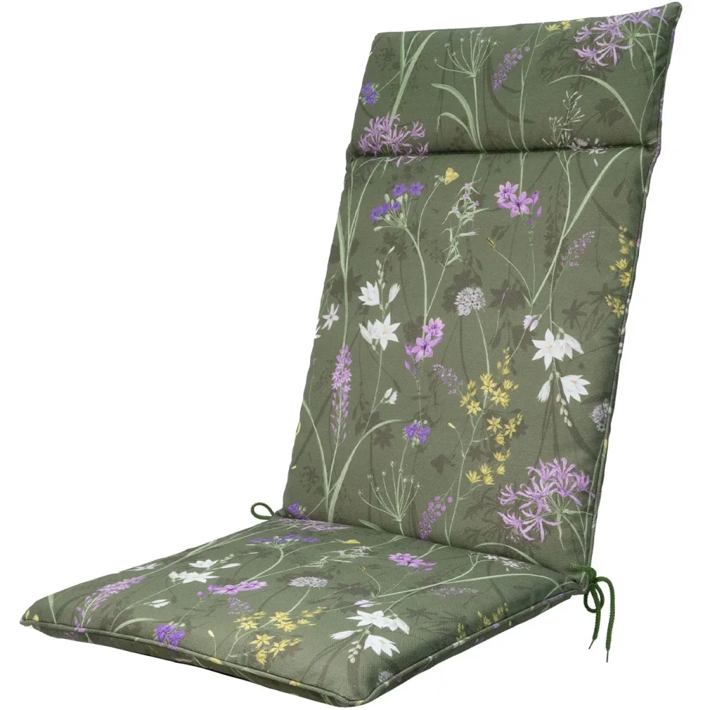 Hochlehner-Auflage, Gartenstuhlkissen wasserabweisend, Blumenmuster grün, 120 x 50 cm