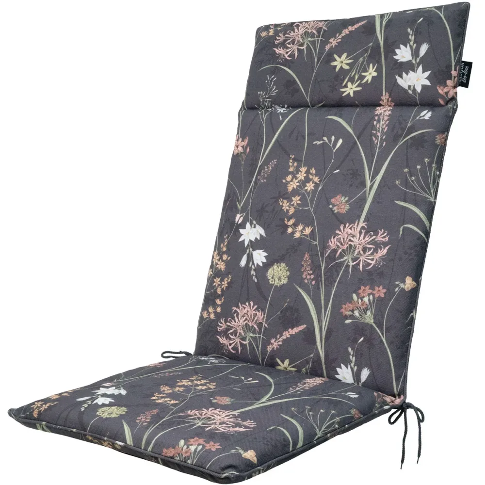 Hochlehner-Auflage, Gartenstuhlkissen wasserabweisend, Blumenmuster anthrazit, 120 x 50 cm
