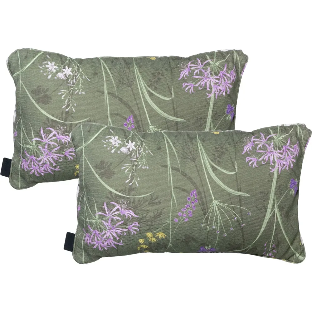 2er-Set Deko-Kissen Outdoor, Blumenmuster grün, 30 x 50 x 10 cm