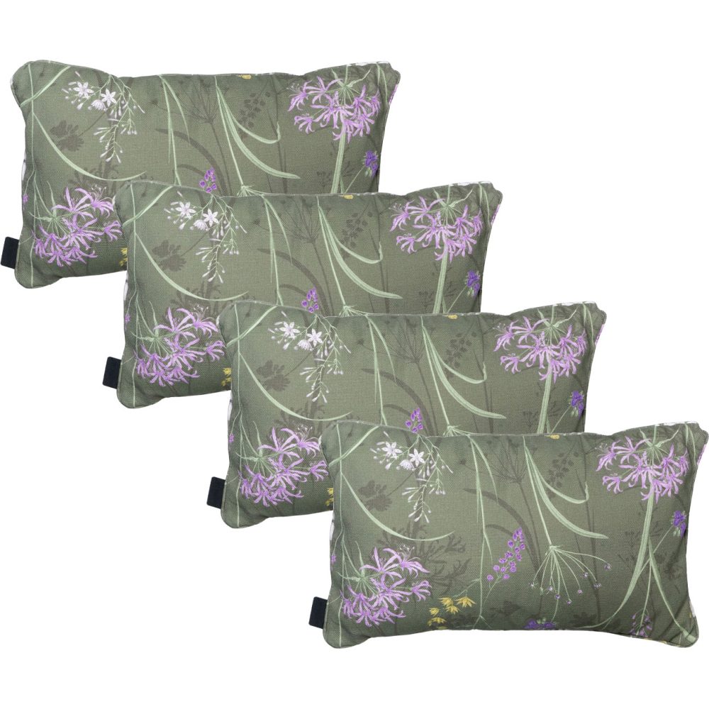 4er-Set Deko-Kissen Outdoor, Blumenmuster grün, 30 x 50 x 10 cm