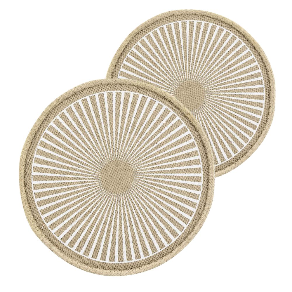 2er-Set runde Tischsets aus Jute, im Boho-Stil, braun, beige, 38 x 38 cm