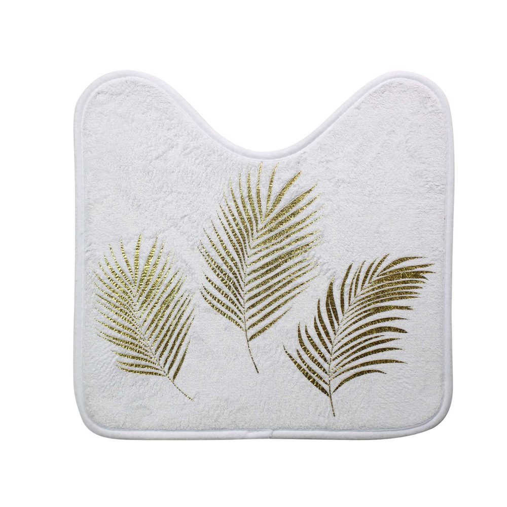 Toilettenmatte, Mikrofaser, weiss mit goldenem Blattmuster, 45 x 45 cm
