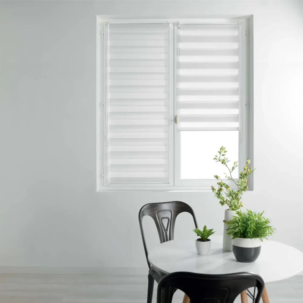 Sichtschutzrollo Tag und Nacht mit Kettenzug, Polyester, Streifendesign weiss, 90 x 180cm