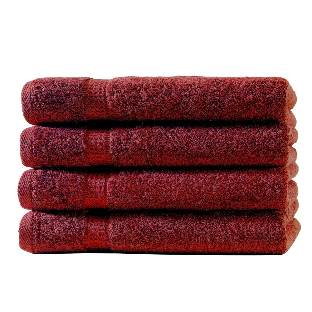 4er-Set Gästetücher, 30 x 50 cm, 100% luxuriöse Baumwolle, mit 2 Bordüren, bordeaux
