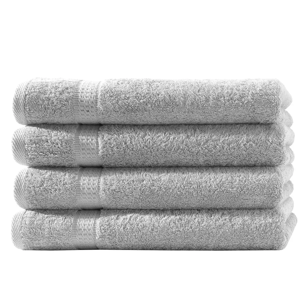 4er-Set Handtücher, 50 x 100 cm, 100% luxuriöse Baumwolle, mit 2 Bordüren, silber