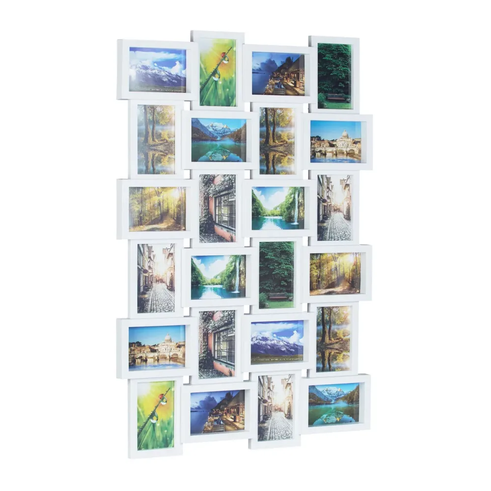 Bilderrahmen für 24 Fotos, Multi Fotorahmen zum Aufhängen, weiss, 59 x 86 x 2,5 cm