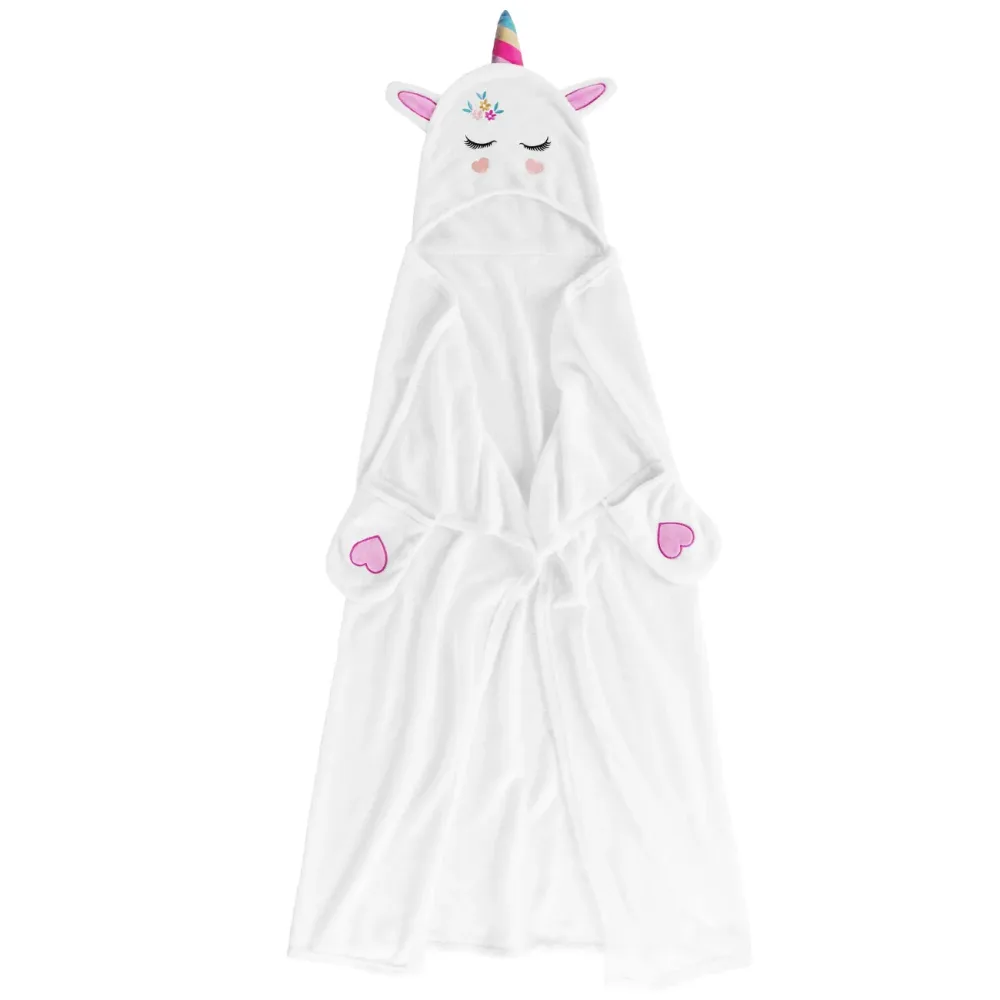 Kinder Einhorn Bademantel aus Flanell mit Kapuze im Einhorn-Design, 100 x 120 cm