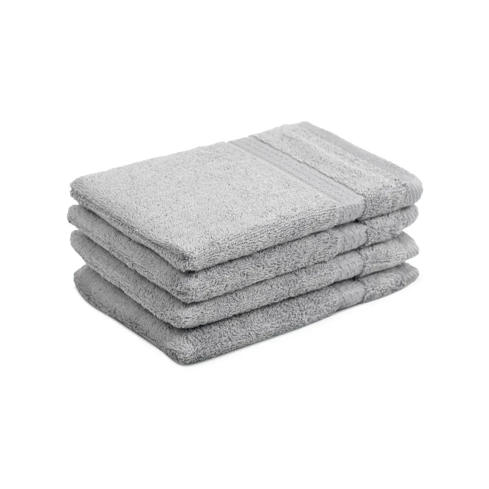 4er-Set Waschhandschuhe aus 100% Baumwolle, Waschlappen mit Schlaufe, silber