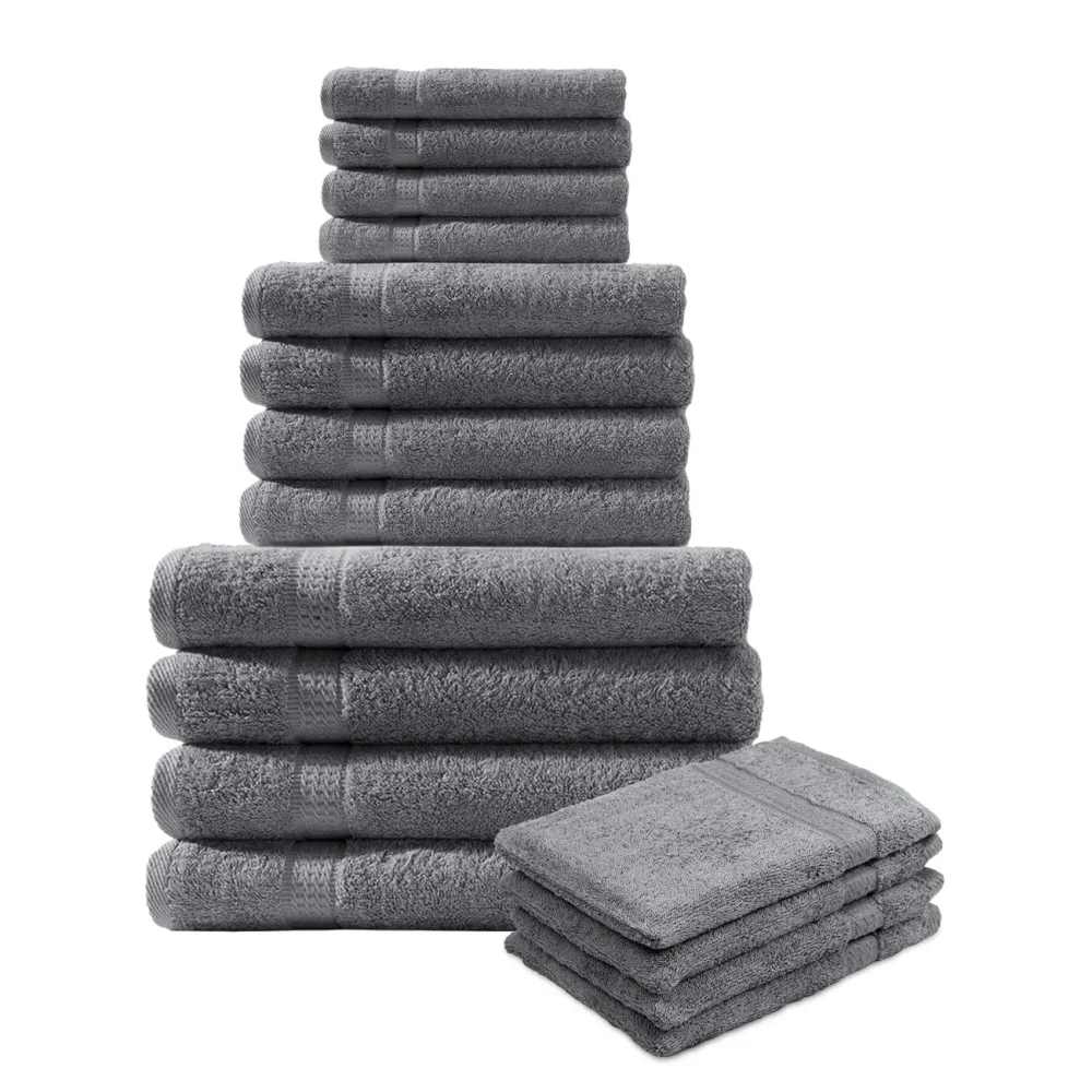 16-teiliges Handtuch-Set Frottee, je 4 Gäste-, Hand-, Badetücher & Waschlappen, anthrazit