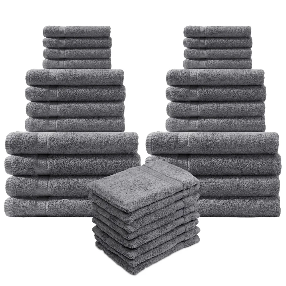 32-teiliges Handtuch-Set Frottee, je 8 Gäste-, Hand-, Duschtücher & Waschlappen, anthrazit