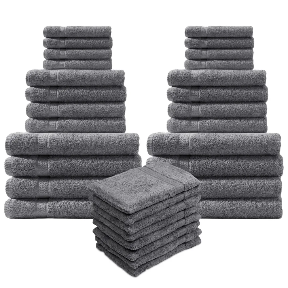 32-teiliges Handtuch-Set Frottee, je 8 Gäste-, Hand-, Badetücher & Waschlappen, anthrazit