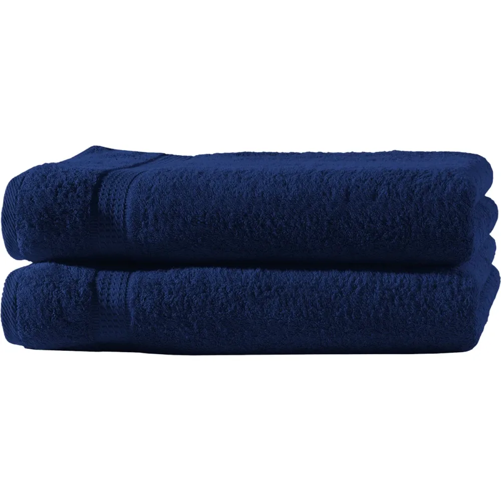 2er-Set Duschtücher, 100% luxuriöse Baumwolle, mit 2 Bordüren, navy, 70 x 140 cm