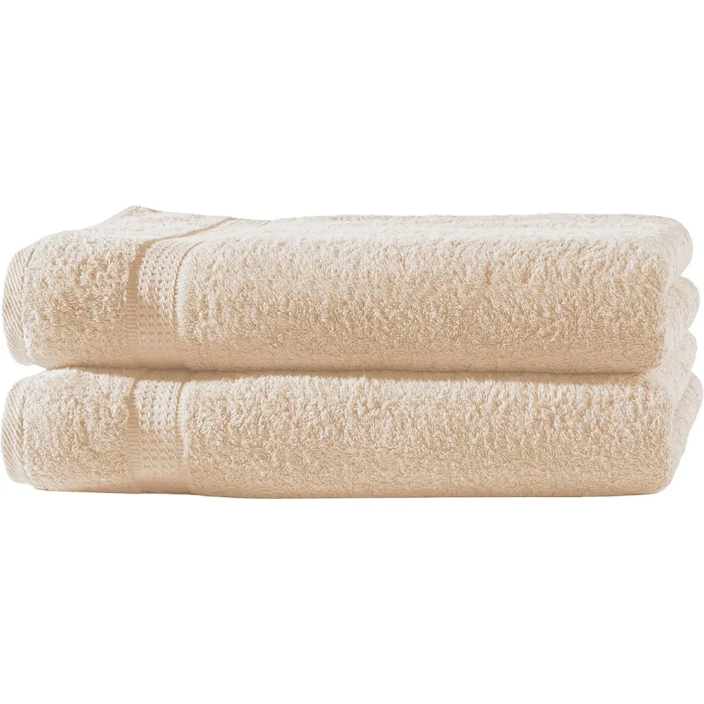 2er-Set Duschtücher, 100% luxuriöse Baumwolle, mit 2 Bordüren, beige, 70 x 140 cm