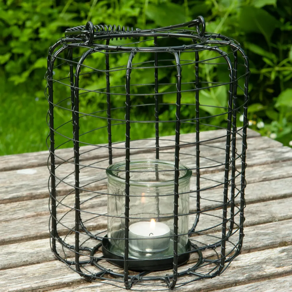 Laterne Metallgitter mit Henkel, Windlicht, schwarz, Ø 18,5 x H 24 cm