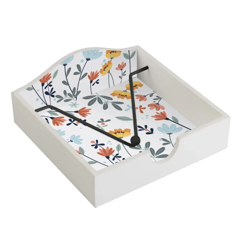 Serviettenhalter aus Holz, Serviettenspender mit Blumenmuster, 18 x 18 x 7 cm