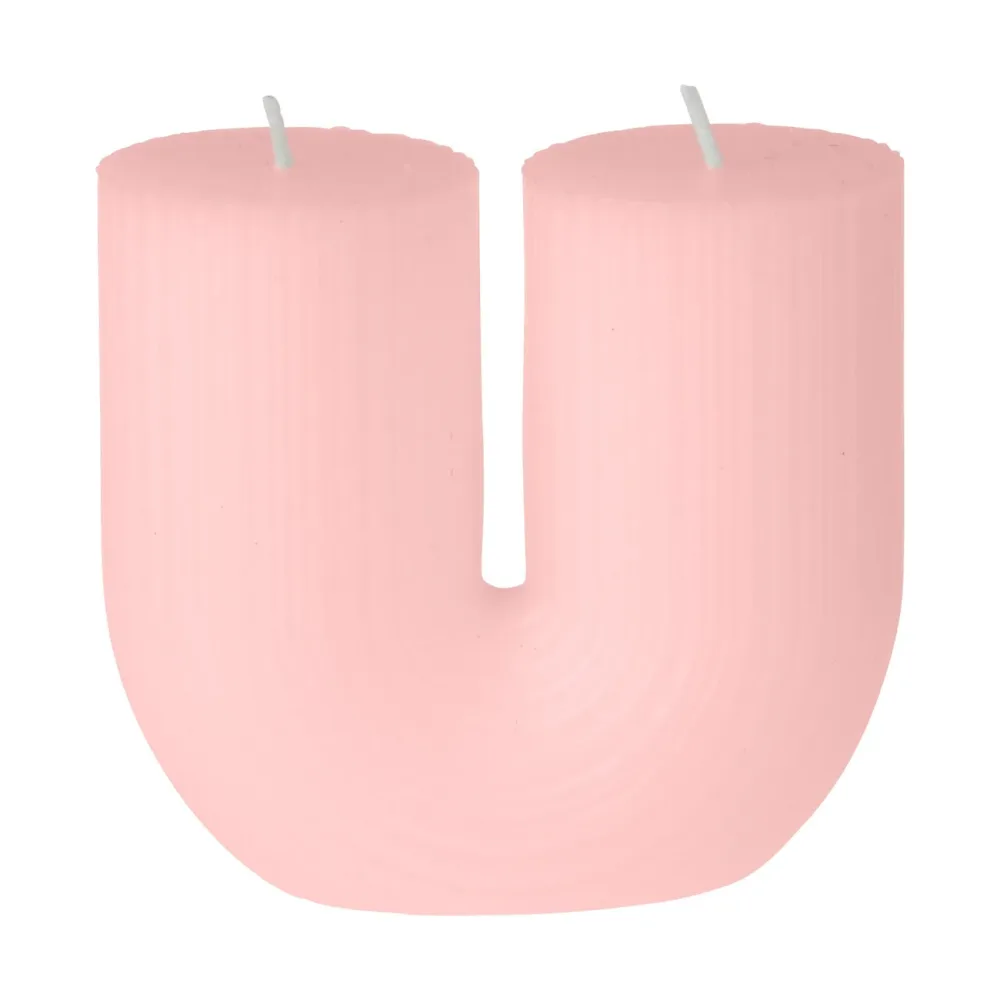 Deko Kerze in U-Form, Stimmungskerze mit zwei Dochten, pink, 9 x 4,5 x 9 cm