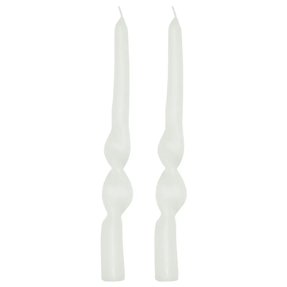 Deko Kerze gedrehte Form, 2er Set, Stimmungskerze, weiss, Ø 2,5 x 25 cm
