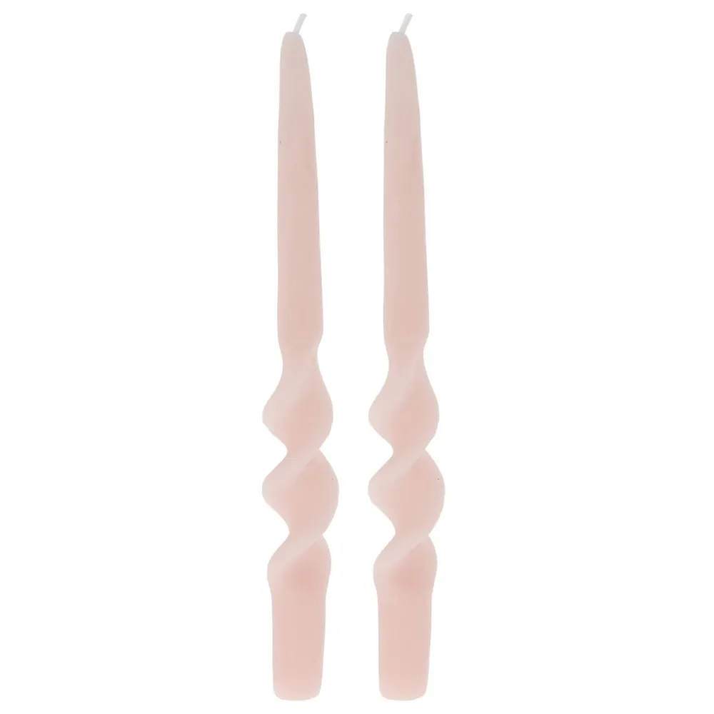 Deko Kerze gedrehte Form, 2er Set, Stimmungskerze, rosa, Ø 2,5 x 25 cm
