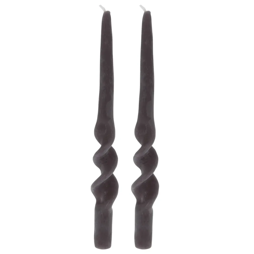 Deko Kerze gedrehte Form, 2er Set, Stimmungskerze, anthrazit, Ø 2,5 x 25 cm