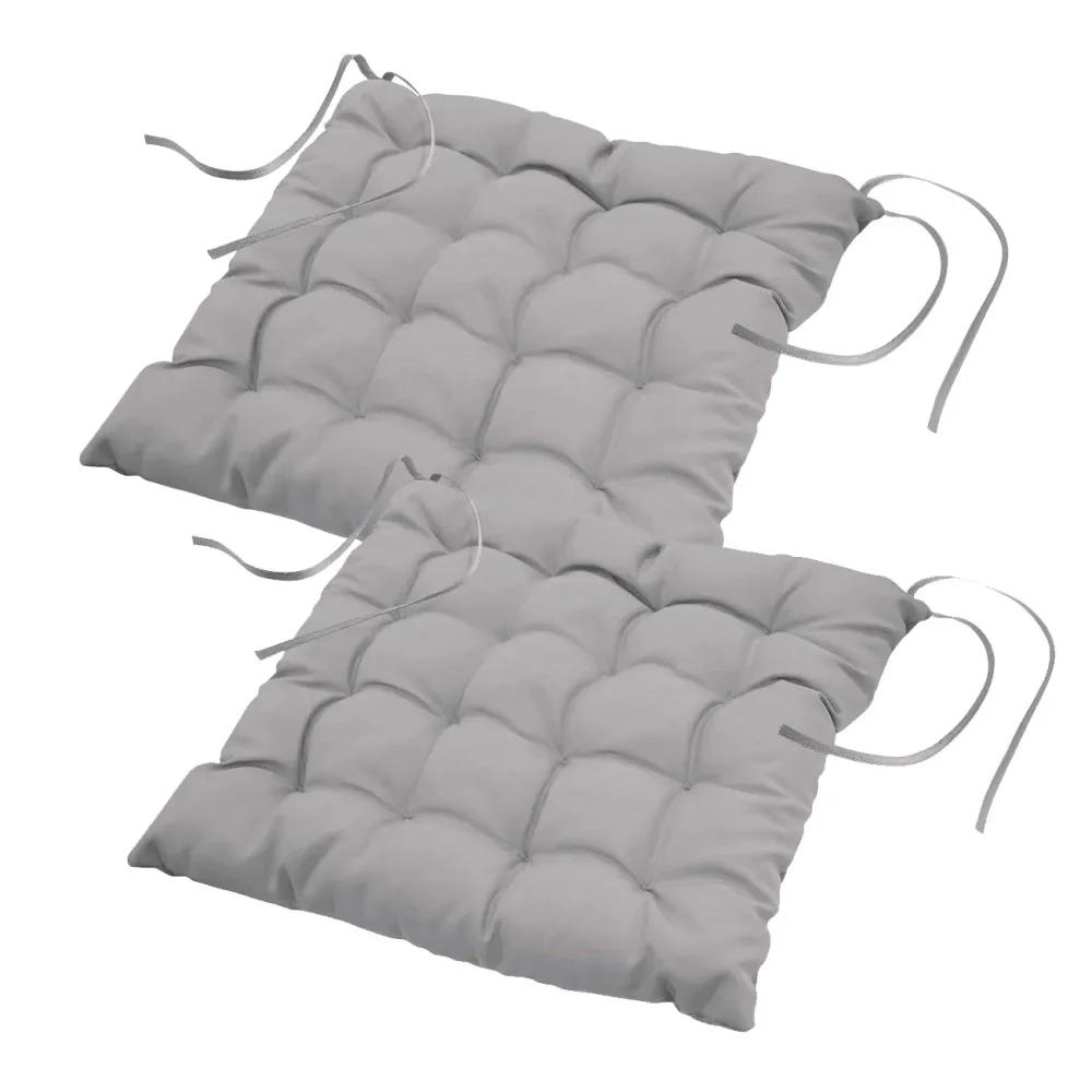 2er-Set Stuhlkissen gesteppt aus Polyester, Sitzkissen mit Bändchen, grau, 40 x 40 cm