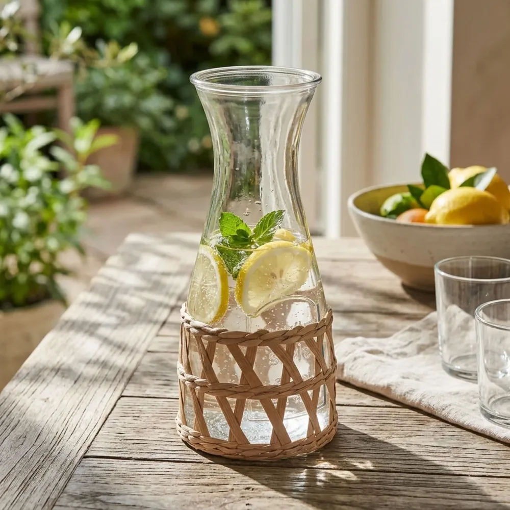 Dekanter mit Rattan, Wasserkaraffe, 1200 ml