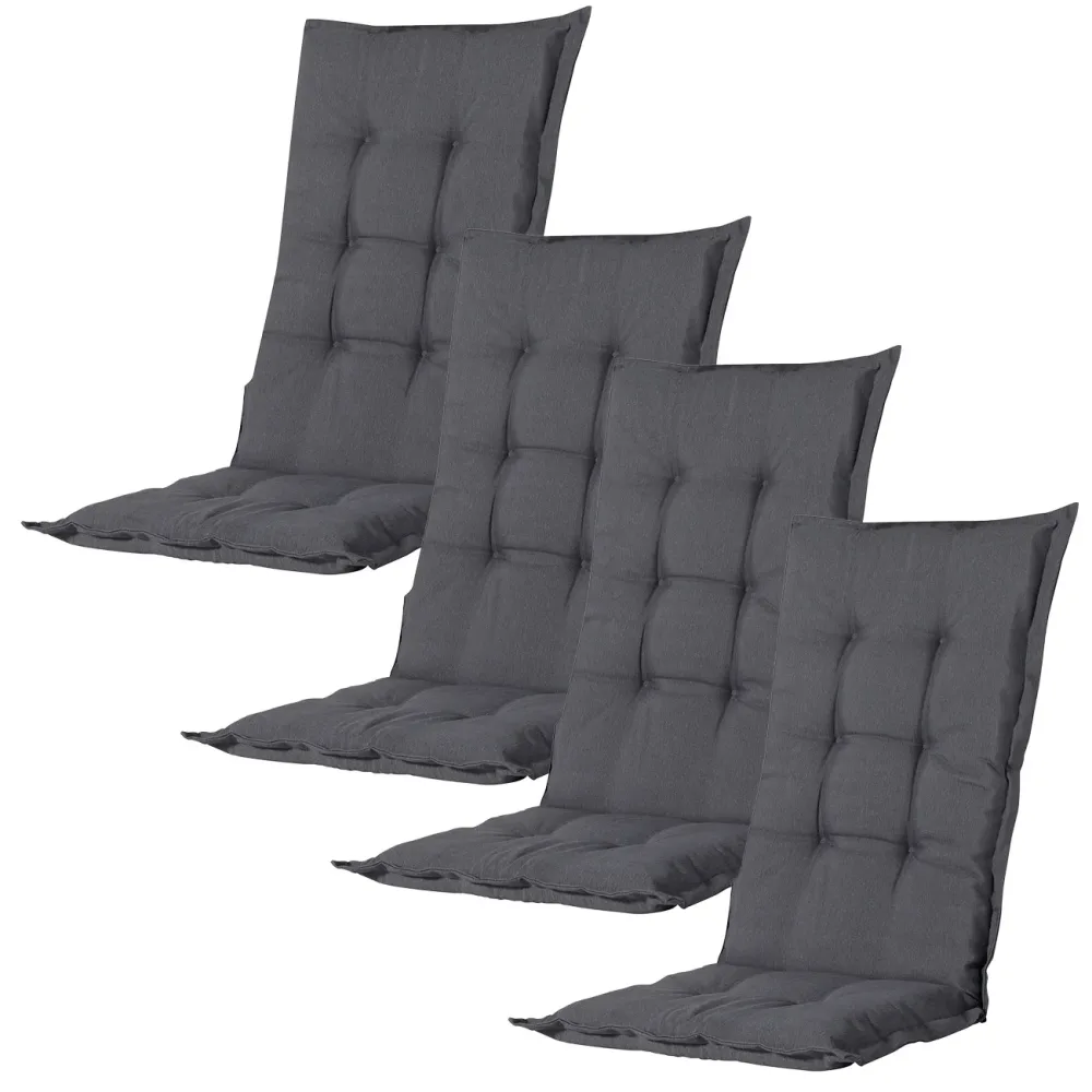 Hochlehner-Auflage 4er-Set, weiches und komfortables Gartenstuhlkissen, grau, 123 x 50 cm