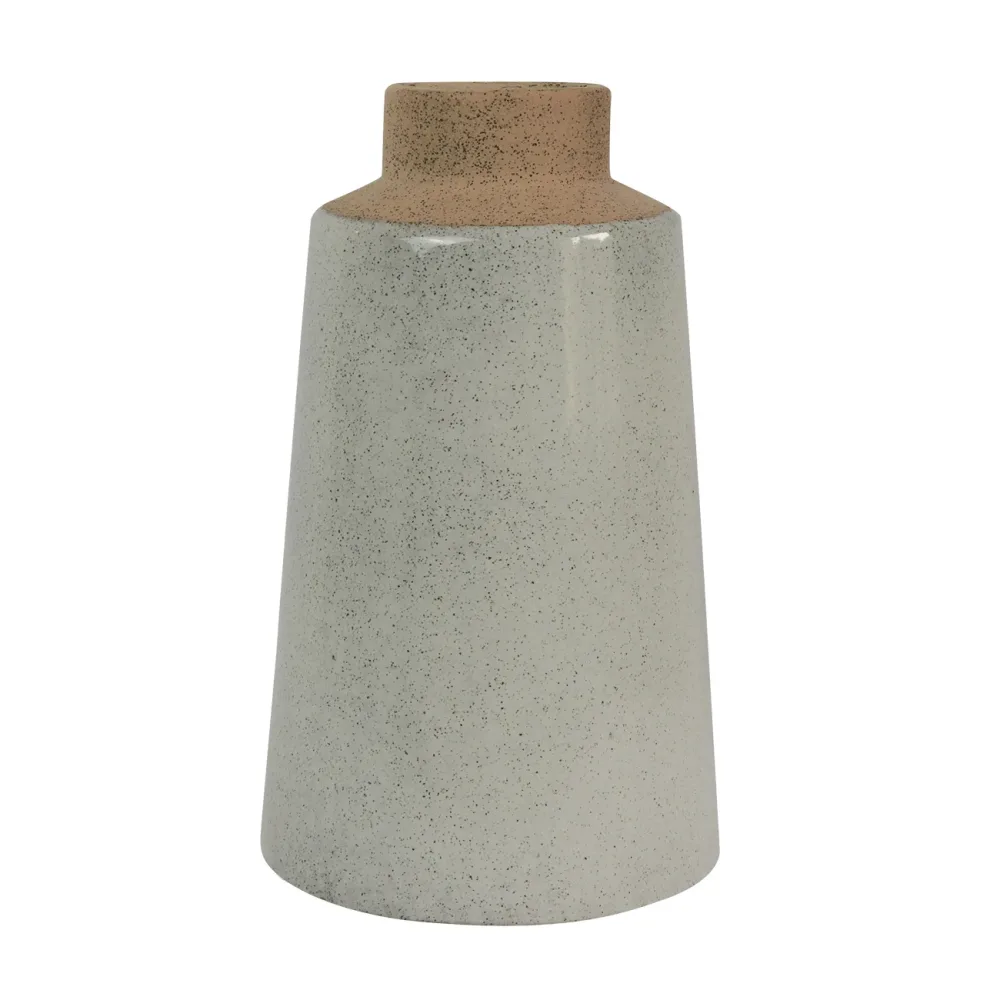 Vase aus Steingut, Blumenvase im Vintage-Look, beige, hellgrau, 19 x 12 cm