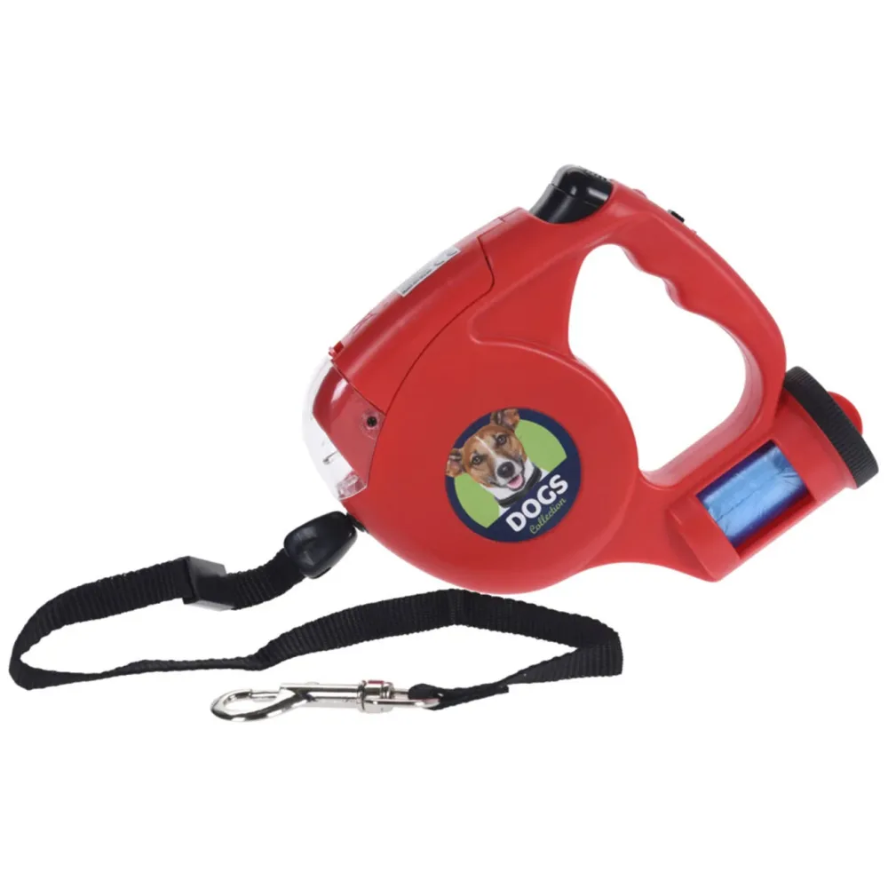 Hunde Rollleine, Ausziehleine mit Lampe und Hundebeutelhalter