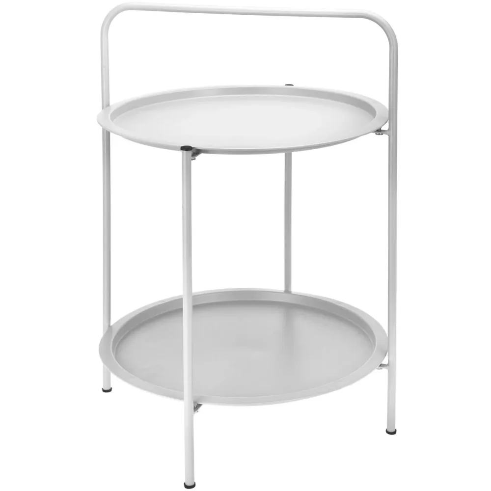 Beistelltisch aus Metall, hellgrau, Couchtisch mit 2 Ebenen, Ø 50 x H 66 cm