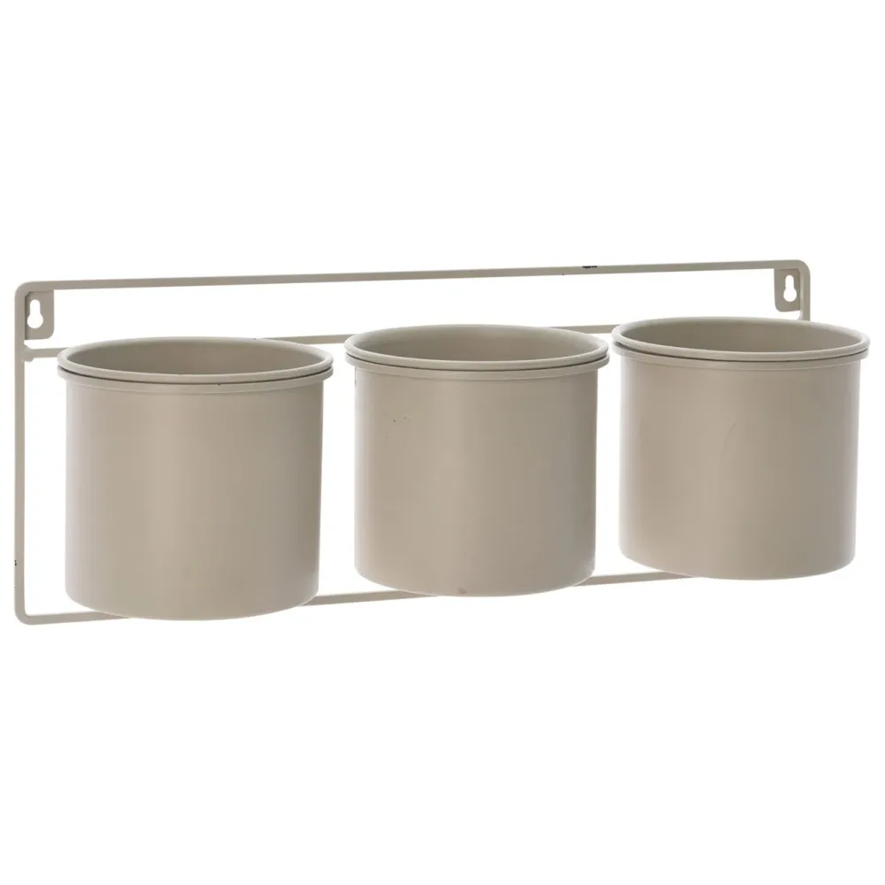 Blumentopfhalter aus Metall, 3 Blumentöpfe für die Wand, beige, je 12 x 14 cm
