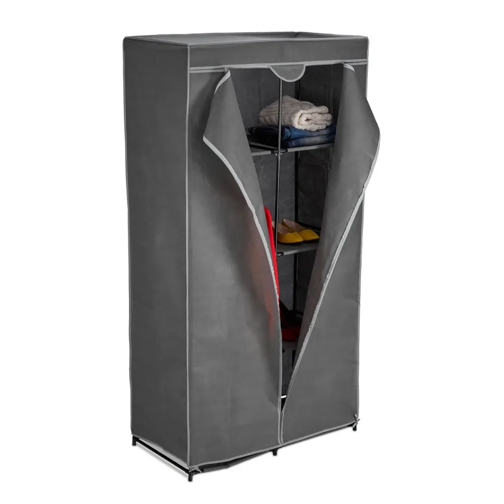 Stoffkleiderschrank, 6 Ablagefächer und Kleiderstange, Faltschrank, 170 x 90 x 45 cm