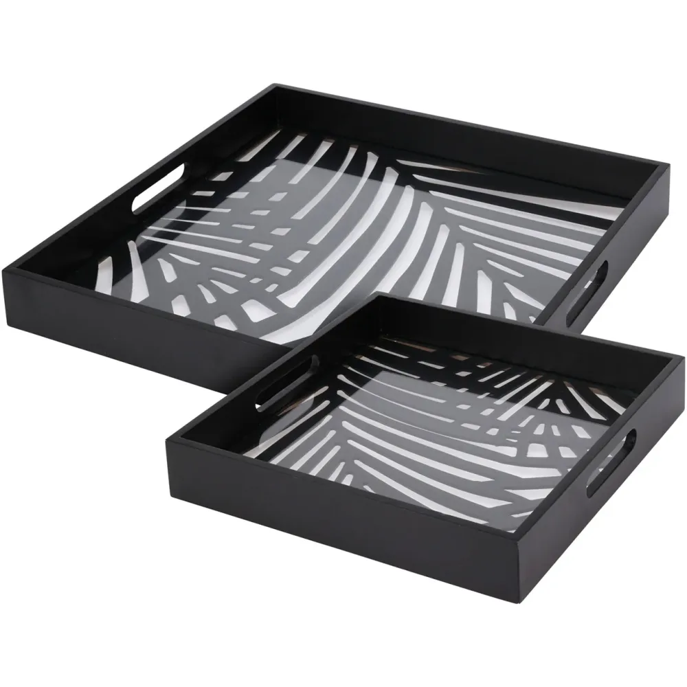 Tablett Set, quadratisch, Serviertablett aus Glas und Holz