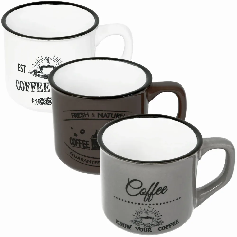 3er-Set Tassen aus Steingut, Getränkebecher, 180 ml