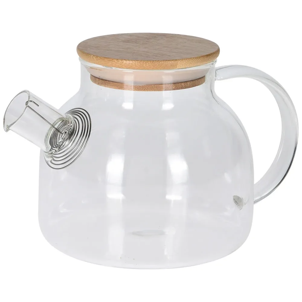 Teekanne aus Glas mit Bambusdeckel und Filter, 1000 ml