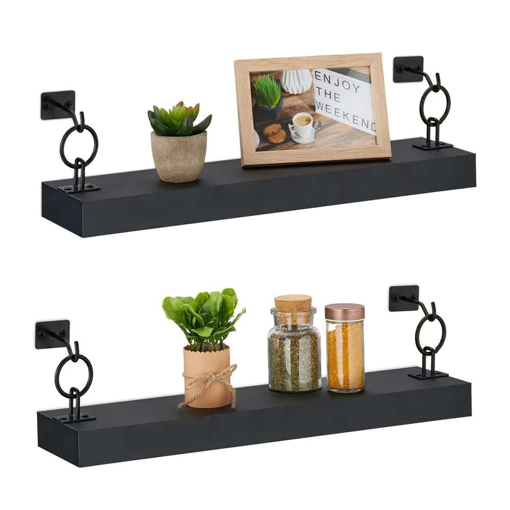 Schweberegale 2er-Set Industrial, Wandregale aus Holz und Eisen, je ca. 13 x 48 x 12 cm