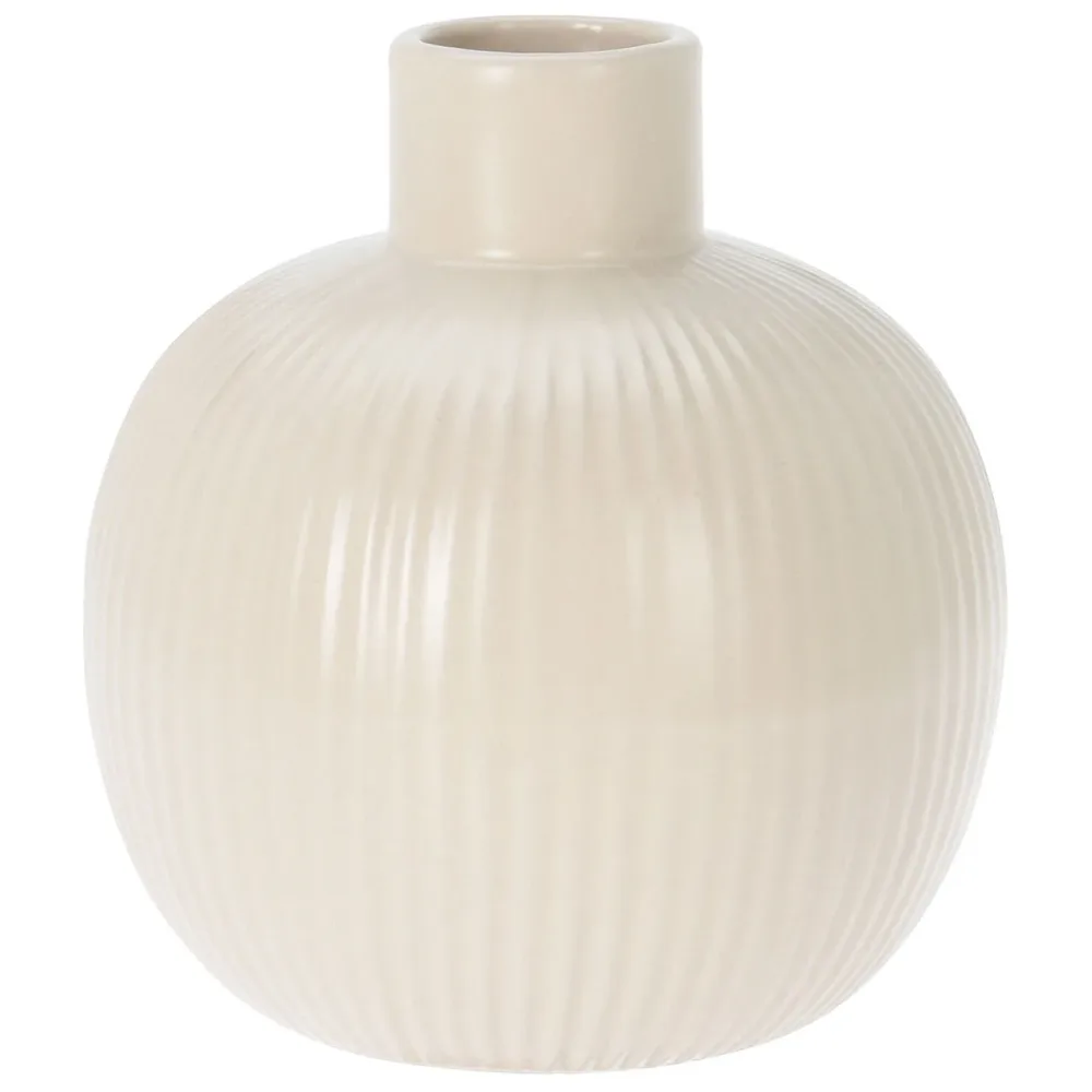 Keramikvase, beige, edle Blumenvase lasiert, 11 x 13 cm