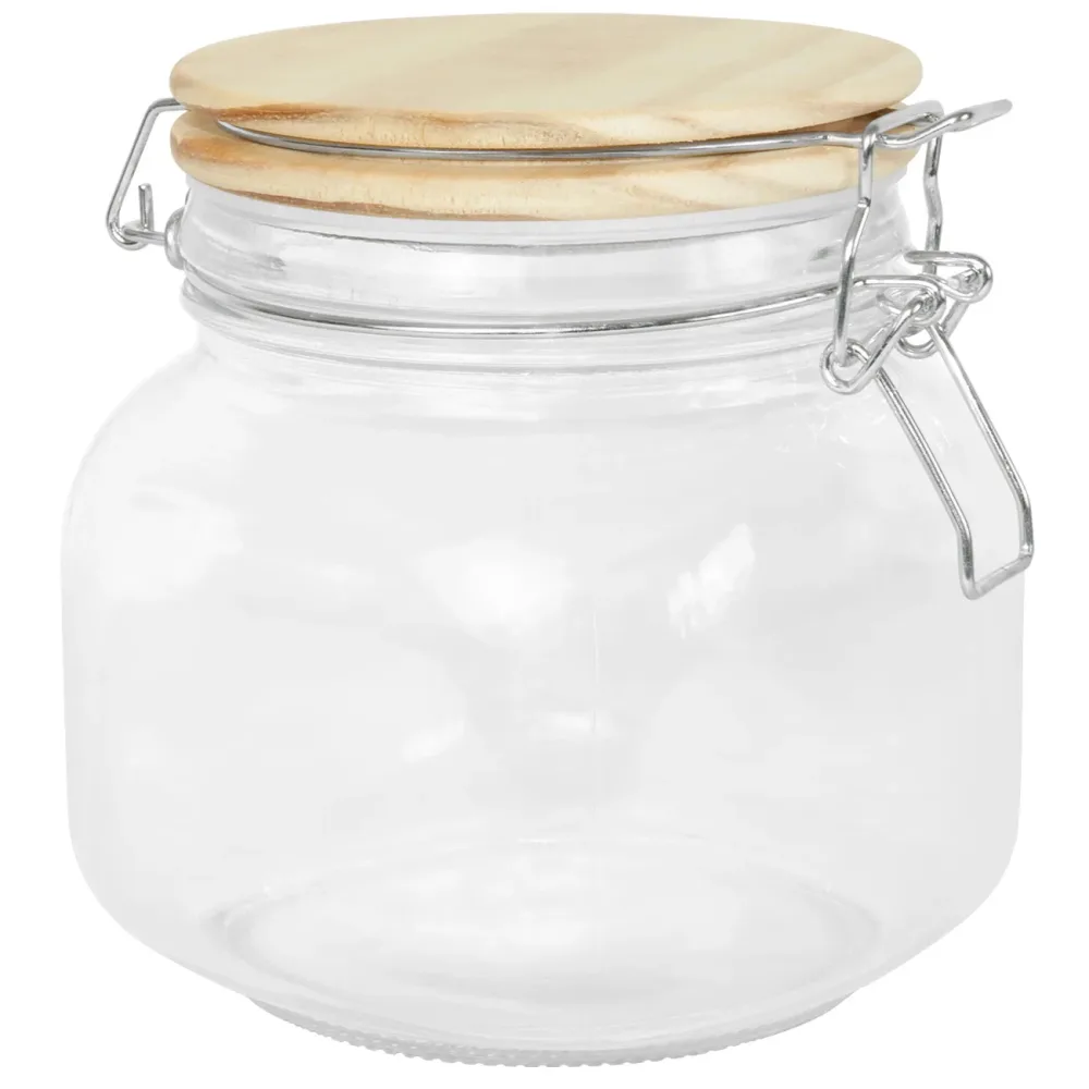 Allzweckglas mit Kiefernholz Deckel und Bügelverschluss, Vorratsglas, 850 ml