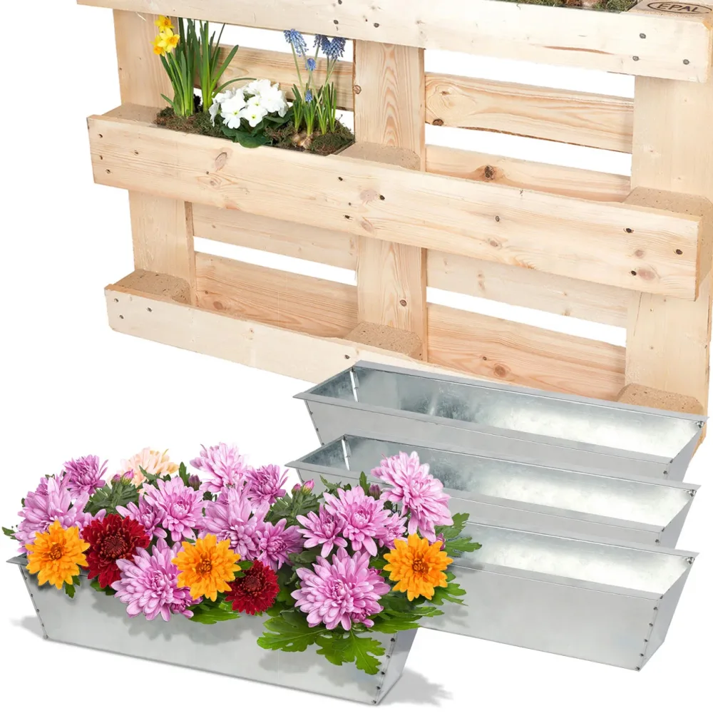 4er-Set Pflanzkasten für Europaletten, Blumenkübel aus verzinktem Metall, 38,5x13,5x8,5cm