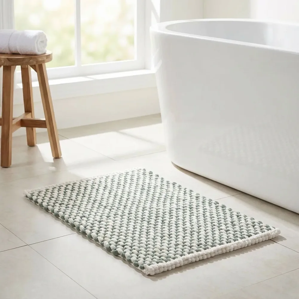 Premium Badmatte, Chenille-Gewebe, grün-weiss, 80x50 cm