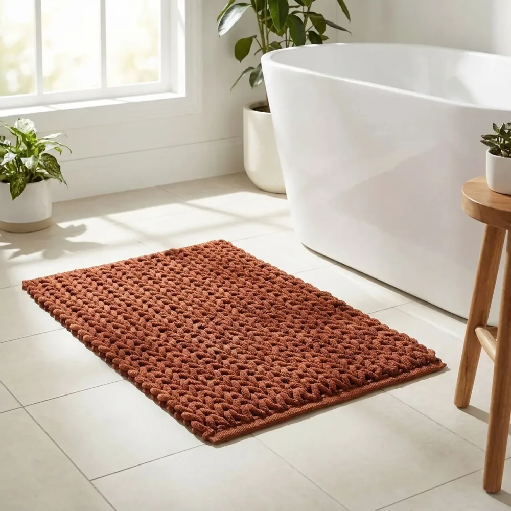 Premium Badmatte, Strick-Optik, terrakotta, 80x50 cm