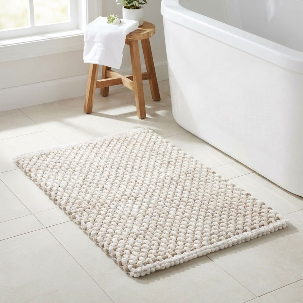 Premium Badmatte, Chenille-Gewebe, beige-weiss, 80x50 cm