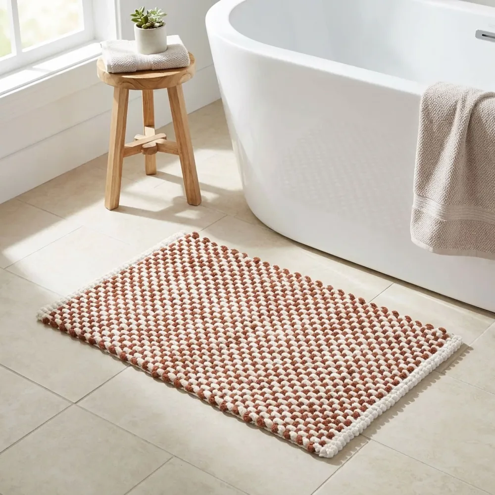 Premium Badmatte, Chenille-Gewebe, terrakotta-weiss, 80x50 cm