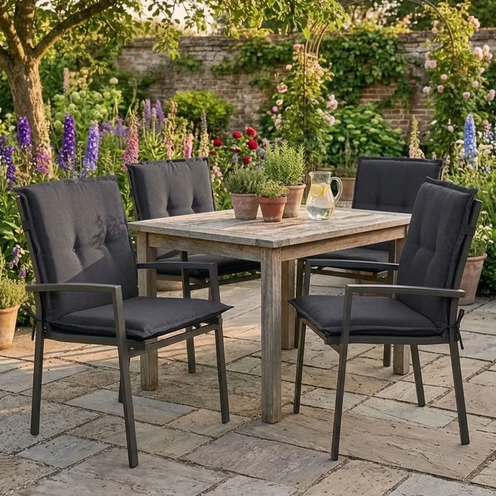 4er-Set Niederlehner Gartenstuhlkissen, schwarz, 105 x 50 cm