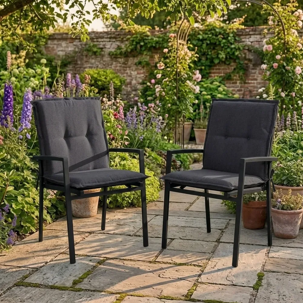 2er-Set Niederlehner Gartenstuhlkissen, schwarz, 105 x 50 cm