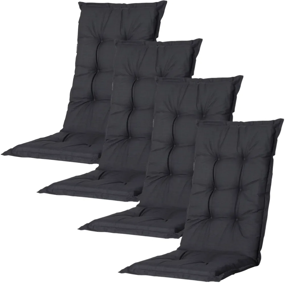 4er-Set Hochlehner Gartenstuhlkissen, schwarz, 123 x 50 cm