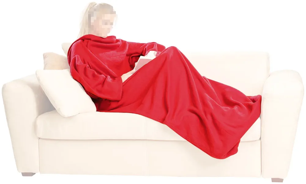 Fleece-Kuscheldecke mit Ärmeln, weinrot